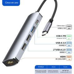 🔌✨ Hub USB-C portátil 5 en 1 con salida HDMI 4K 🎥💻