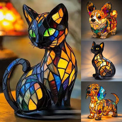 🐱🐶Adornos de resina, luz nocturna LED, arte, estatua de animal, decoración creativa para oficina, hogar, interruptor con puerto USB