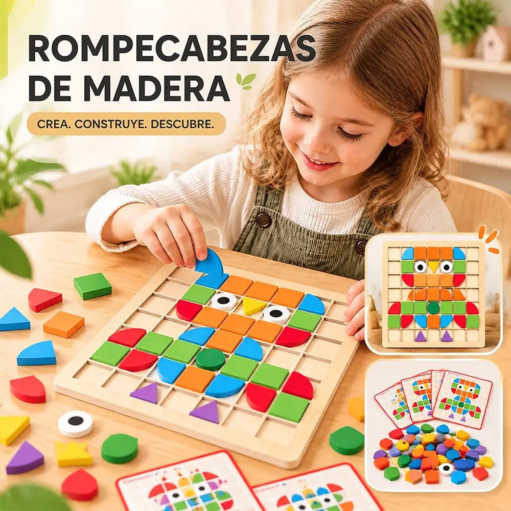 🧩 Dřevěné dětské puzzle – vzdělávací 3D hračka se 120 dílky a kartičkami s předlohami; pomůcka pro rozvoj logického myšlení a rozpoznávání geometrických tvarů 🎨