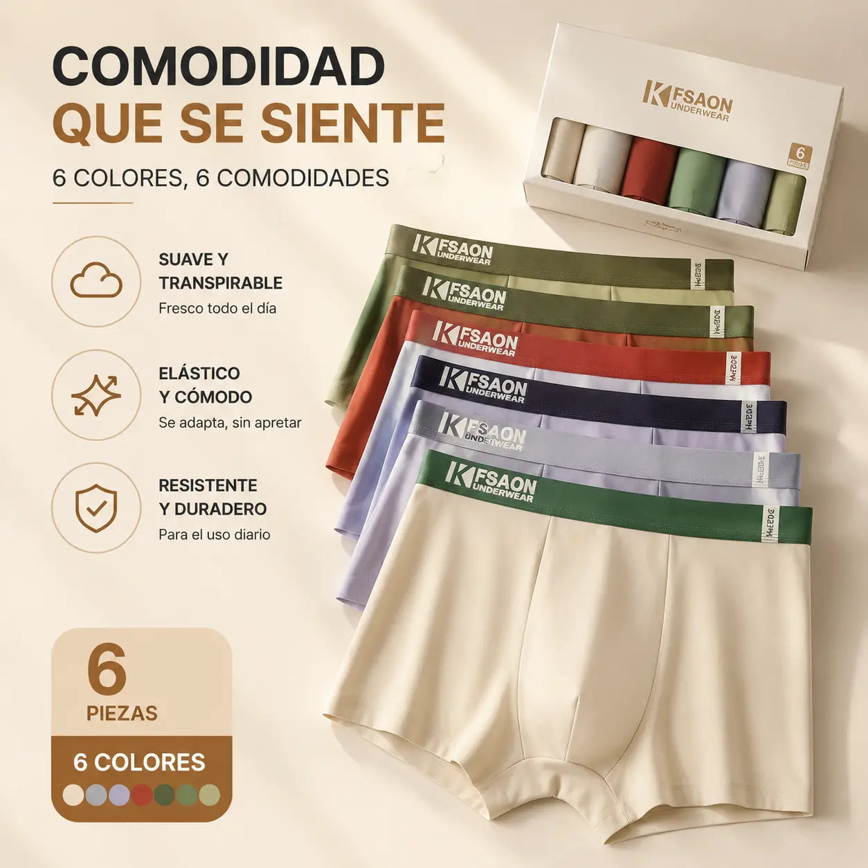 [Conjunto de 6 piezas] [L-4XL] Calzoncillos bóxer nuevos de algodón puro para hombre, tallas grandes [40-95 kg]