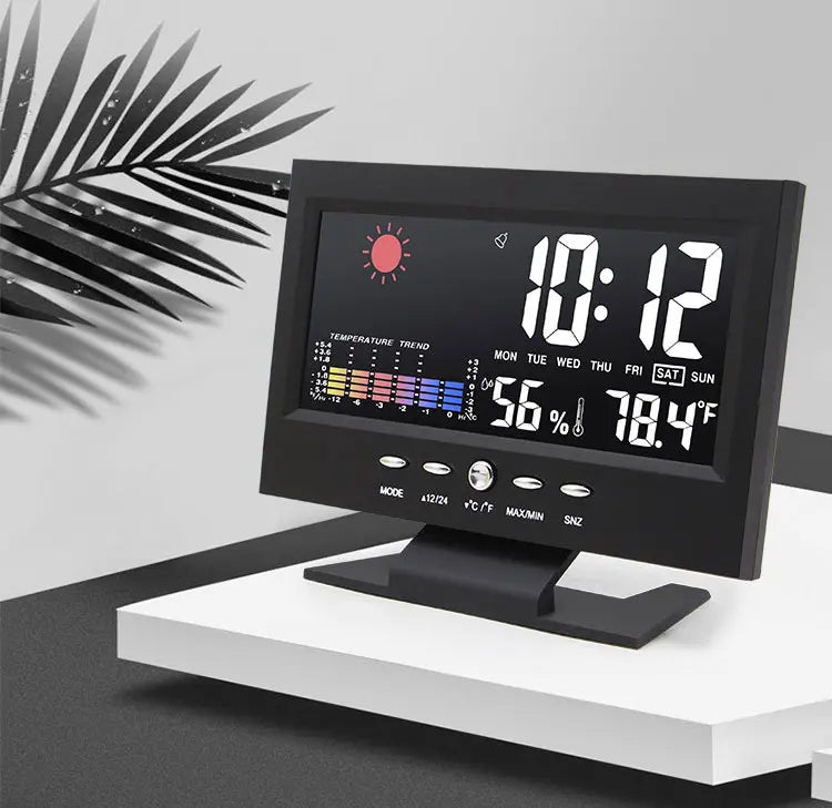 🔥Reloj despertador de mesa digital LED con monitor de temperatura y humedad y pronóstico del tiempo