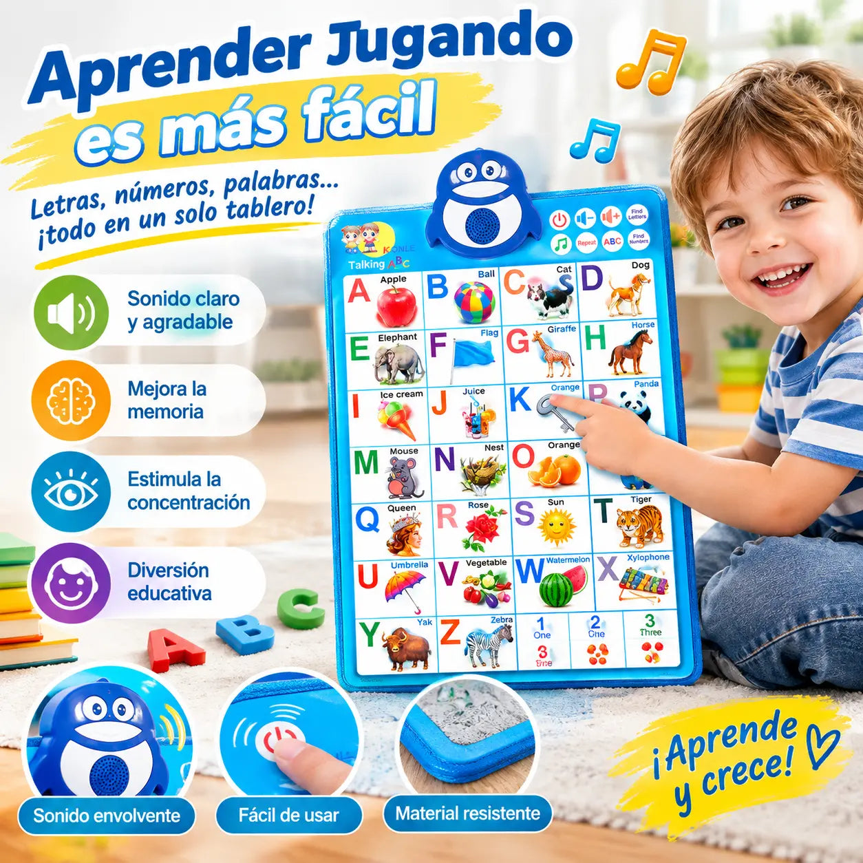 🔊 Tablas didácticas de fonética inglesa | Alfabeto con pronunciación (26 letras + números del 1 al 10 + aprendizaje temprano integral) 🎁