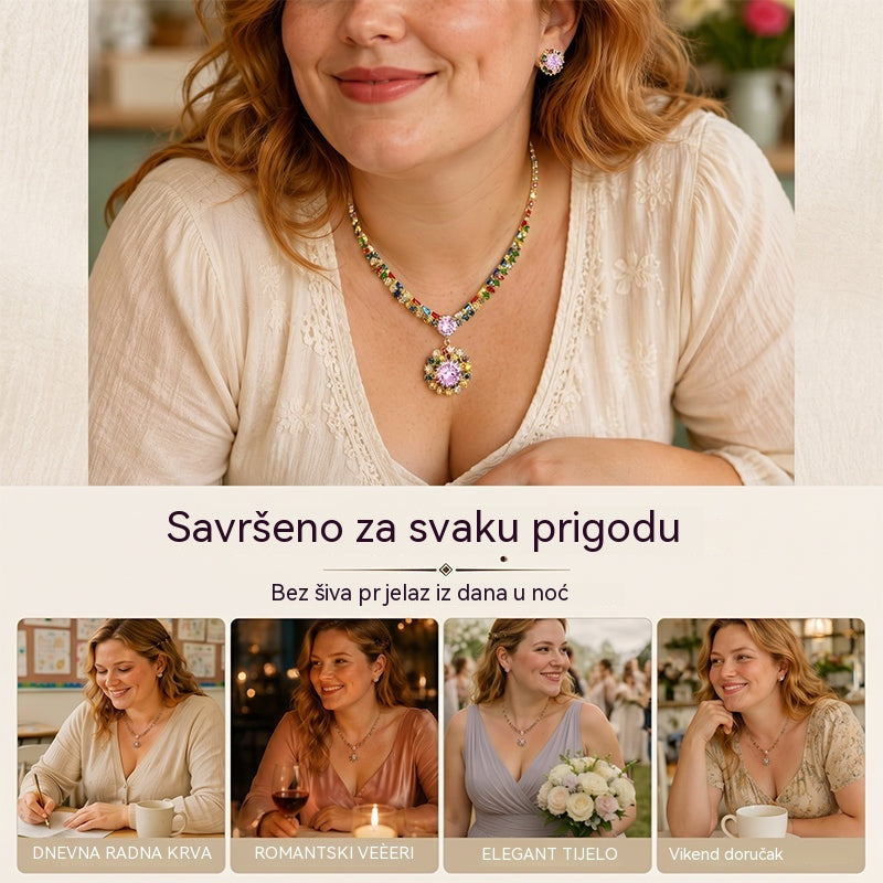 💎 ✨ Set ogrlice i naušnica od blistavog kubnog cirkona: bezvremenska elegancija, savršen poklon, idealan za vjenčanja, zabave ili kao svakodnevni luksuzni modni dodatak 💍