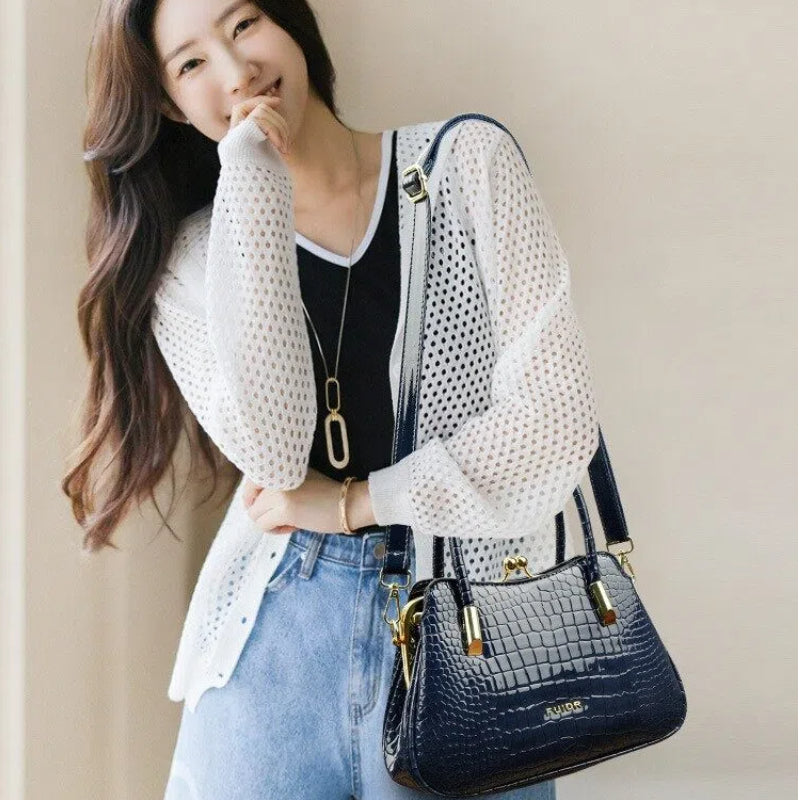 Elegante bolso de mano para mujer de piel de cocodrilo