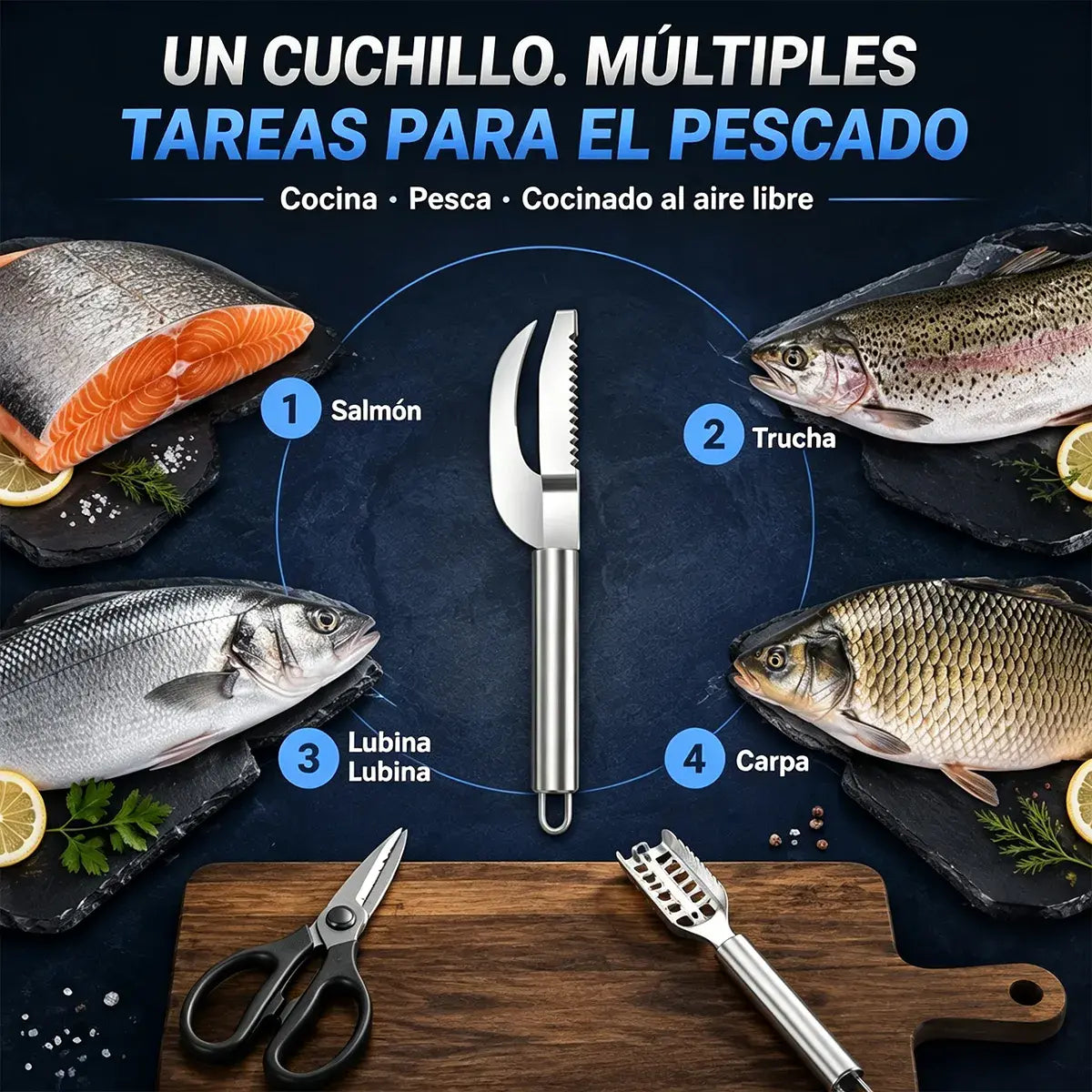 【¡2 unidades a 24 euros !】🔪 Cuchillo multiusos de acero inoxidable para pescado y aves | Escama, abre tripas y limpia intestinos en una sola herramienta de cocina🐟