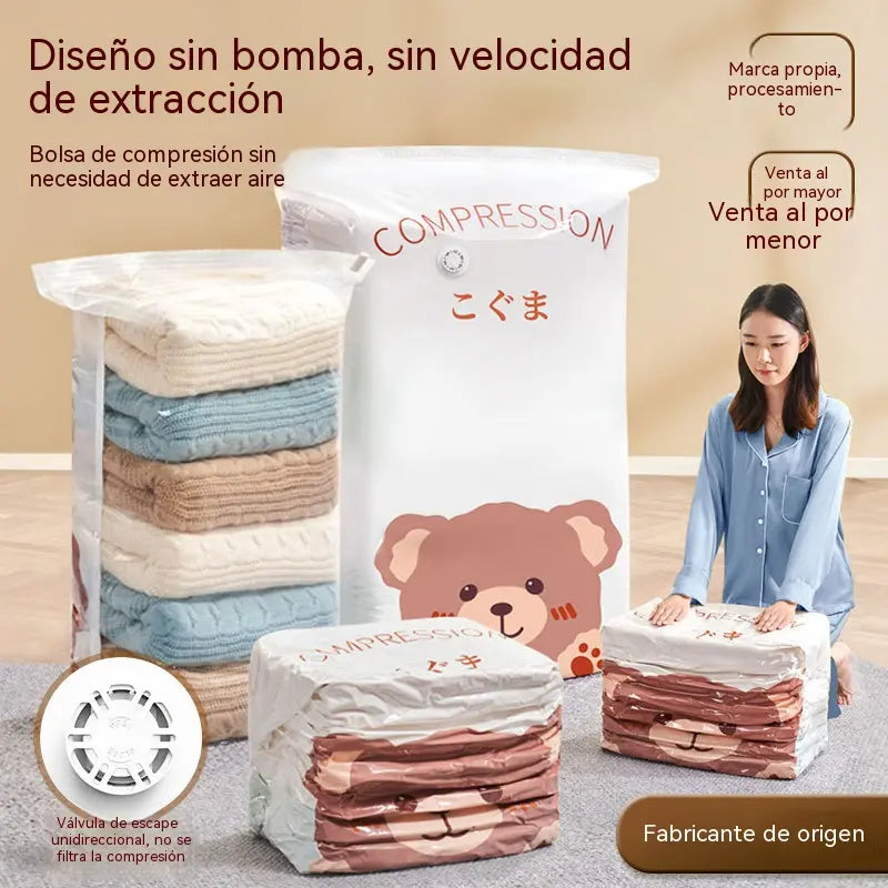 🧳【Juego de 5 piezas】💨 Bolsa de almacenamiento al vacío grande y compresible: no requiere bomba, es a prueba de fugas e ideal para ahorrar espacio en maletas y en casa ✈️