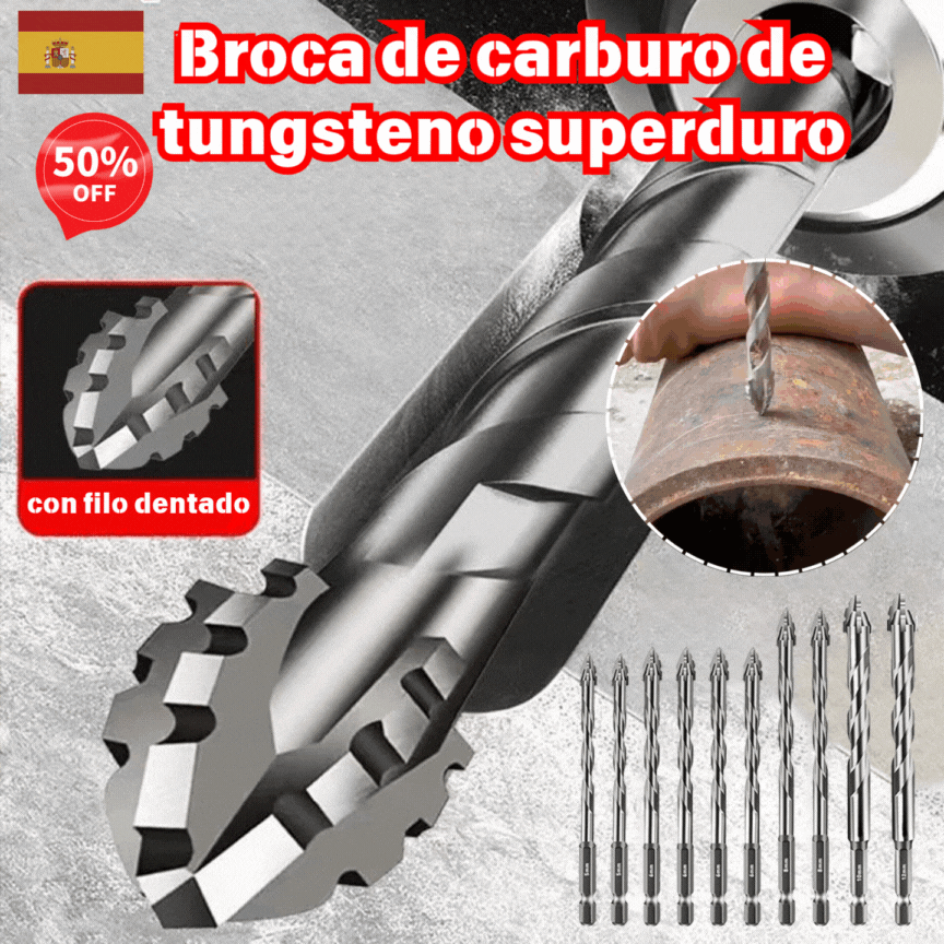 🥇【Juego de 7 piezas (3+4+5+6+8+10+12 mm)】Broca excéntrica de carburo de tungsteno súper duro de séptima generación con borde dentado