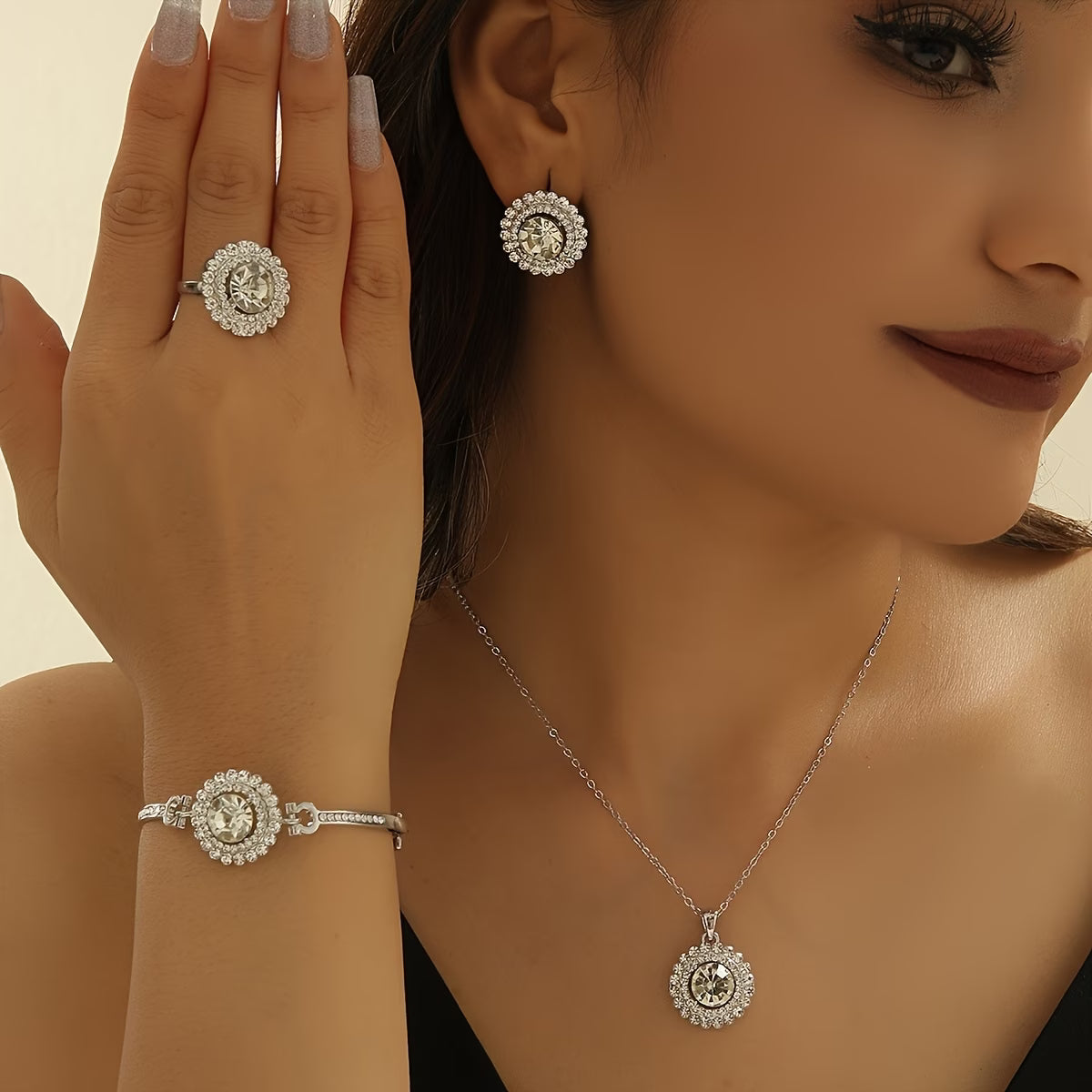 💖🔥【Anillo + Pulsera + Pendientes + Collar】✨Conjunto de joyas de estilo bohemio, creativo y único, de estilo minimalista.