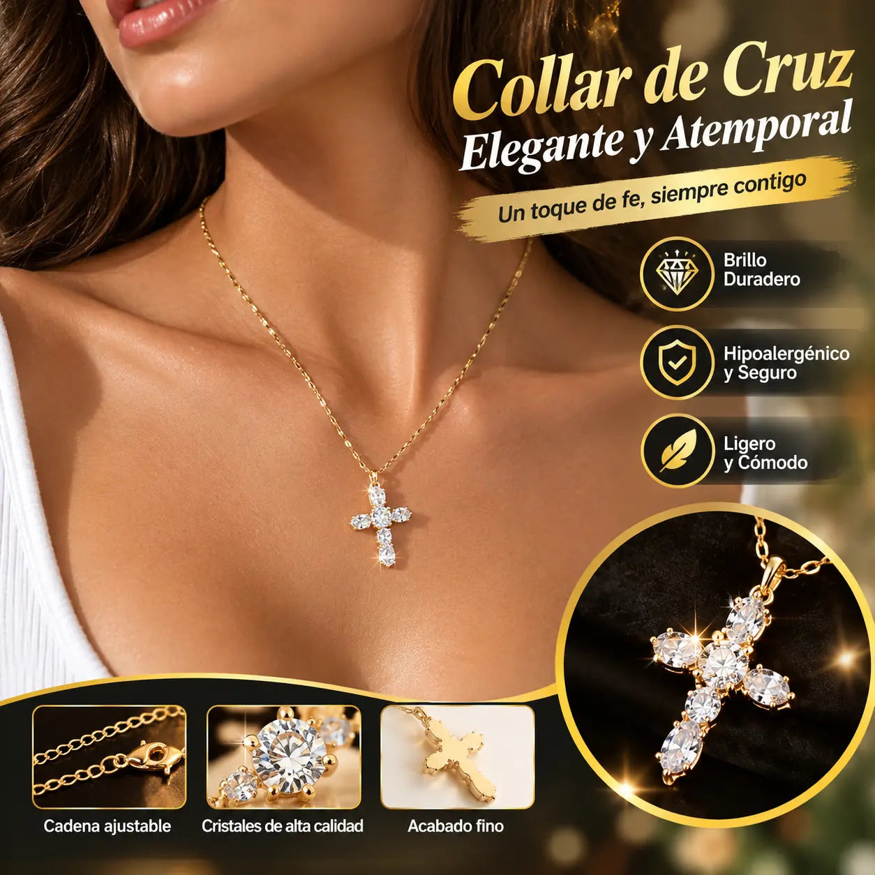 💥✨Collar con colgante de cruz Heavenly Glow para mujer