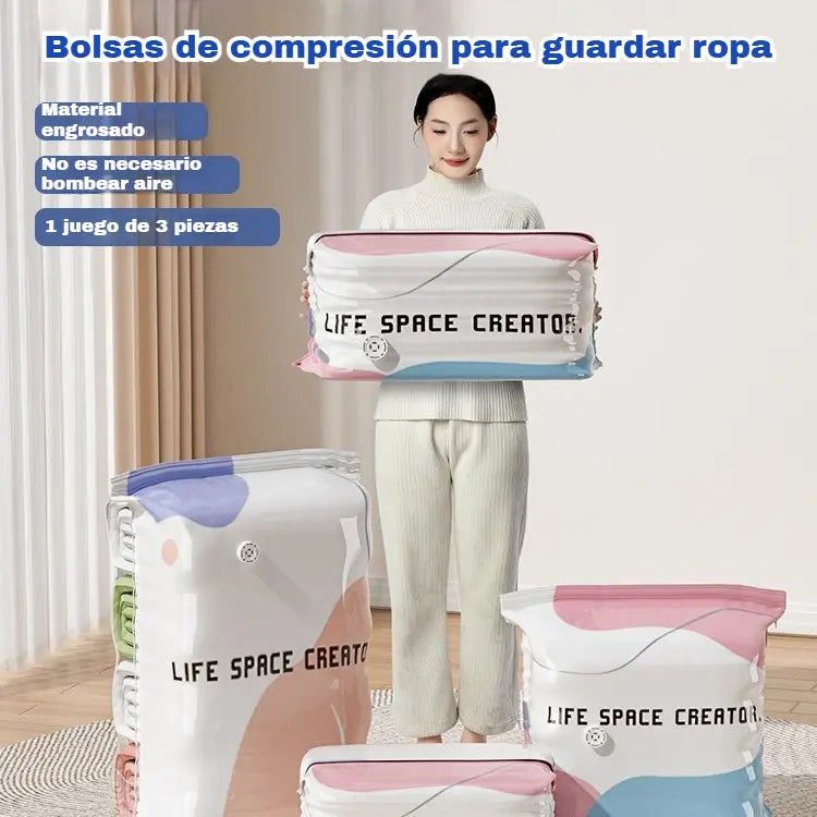 👕📦【5 piezas 28 euros】Bolsas de compresión para guardar ropa, no requieren vacío, diseño reforzado.