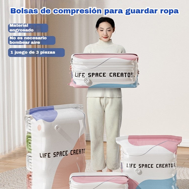 👕📦【5 piezas】Bolsas de compresión para guardar ropa, no requieren vacío, diseño reforzado.