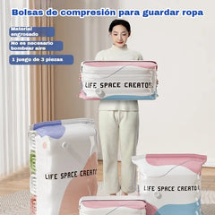👕📦【5 piezas 28 euros】Bolsas de compresión para guardar ropa, no requieren vacío, diseño reforzado.