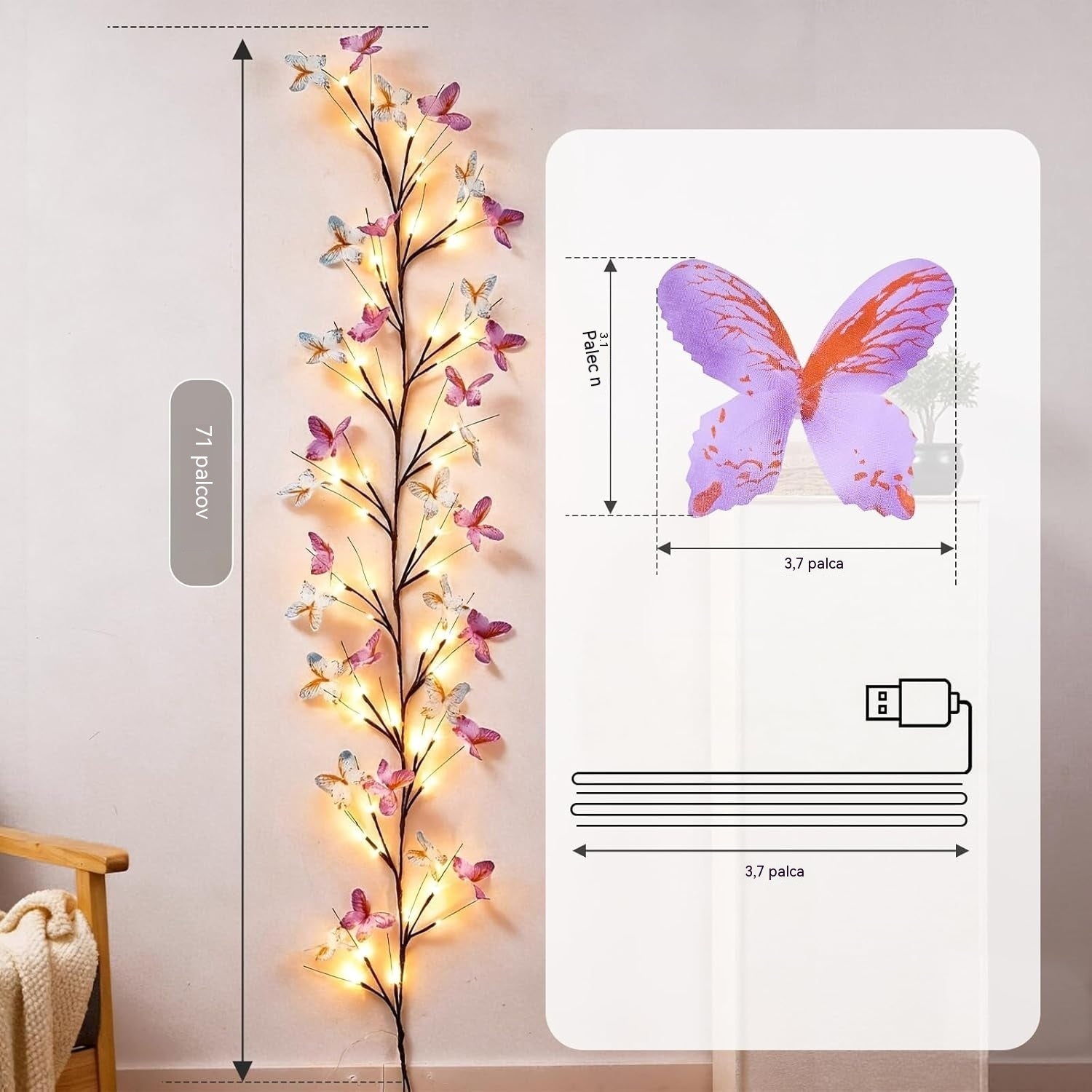 ✨ Flexibilné LED svetlá v tvare popínavej vetvy s motýľmi – vytvorte vo svojom domove čarovnú a útulnú atmosféru 🦋💡