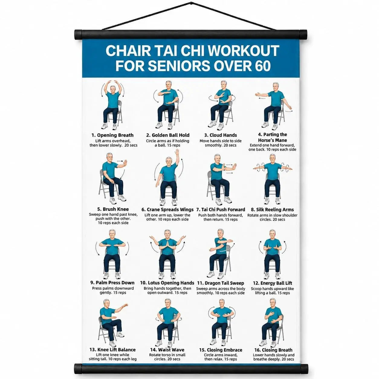 Póster de ejercicios de Tai Chi para personas mayores