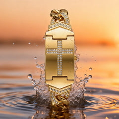 🙏⌚Reloj con cruz de cristal brillante: esfera rectangular geométrica, correa de metal de primera calidad.