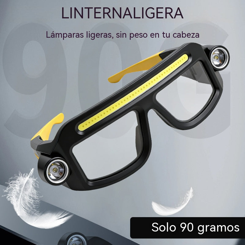 👓Linterna frontal COB para gafas, luz de trabajo protectora, linterna frontal de alta intensidad para exteriores, recargable por USB.