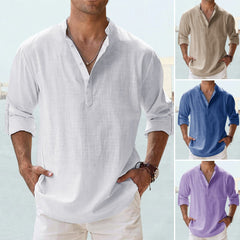 【S-5XL】Camisa informal de manga larga de algodón y lino para hombre
