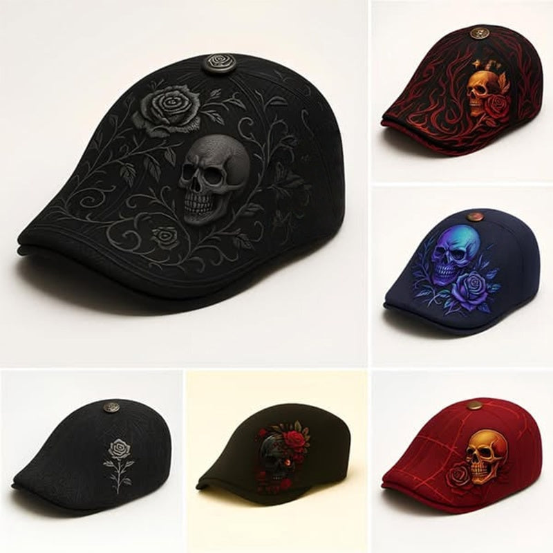 🔥☠️🌹Boina de calavera y rosa estilo gótico