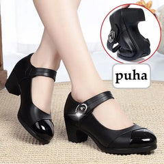 💕【35-42】Zapatos de cuero genuino con punta redonda y suela suave para mujer