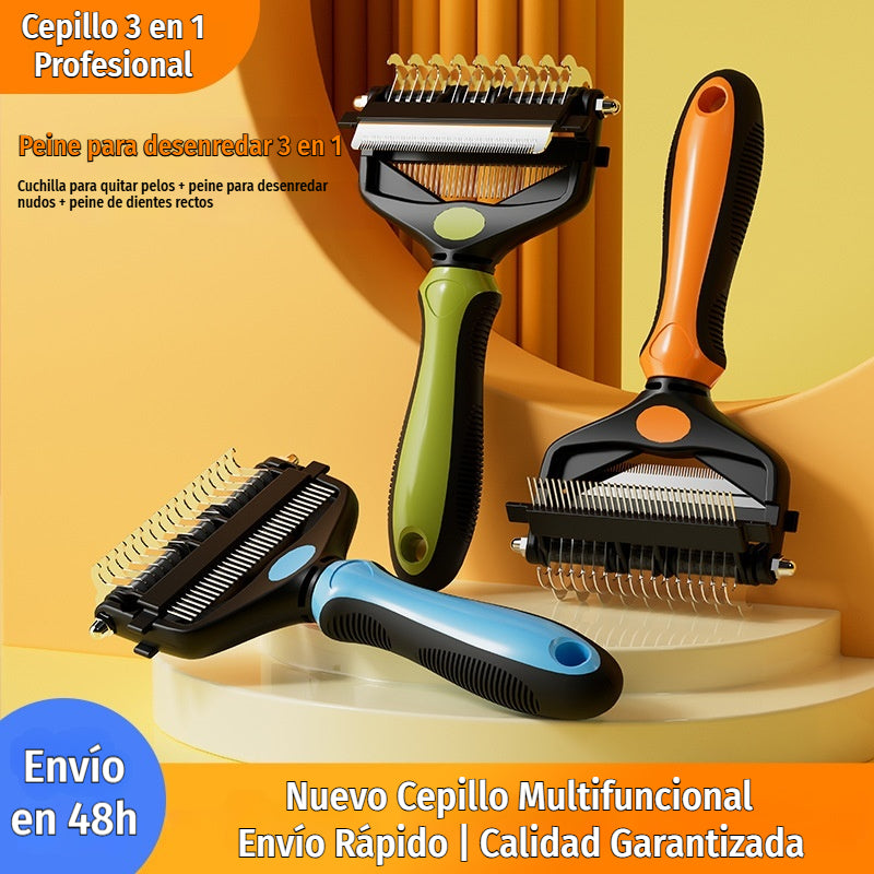 🐶🐱 Herramienta plegable 3 en 1 para eliminar y limpiar el pelo de las mascotas