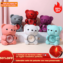 ✨Adorable osito de peluche con rosa preservada - Osito de peluche decorado con una rosa real, en una hermosa caja de regalo - Regalo romántico para el Día de la Madre, bodas, aniversarios, despedidas de soltera, Navidad y San Valentín.