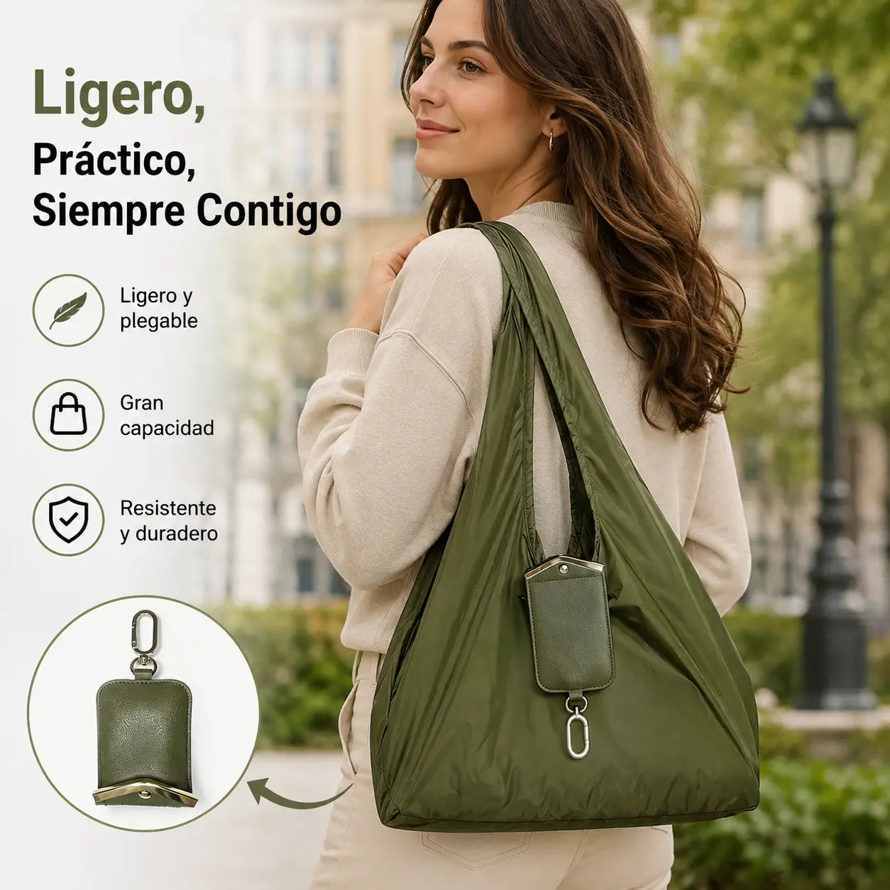 🔥Último día de oferta especial, ¡disfruta de un 49% de descuento! 👜✨Bolsa de compras plegable con llavero, bolsa de tela ecológica y reutilizable.