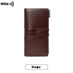 🔥50% de descuento💼 Cartera retro multifuncional de piel encerada para mujer, con diseño de doble cremallera y función antirrobo RFID.