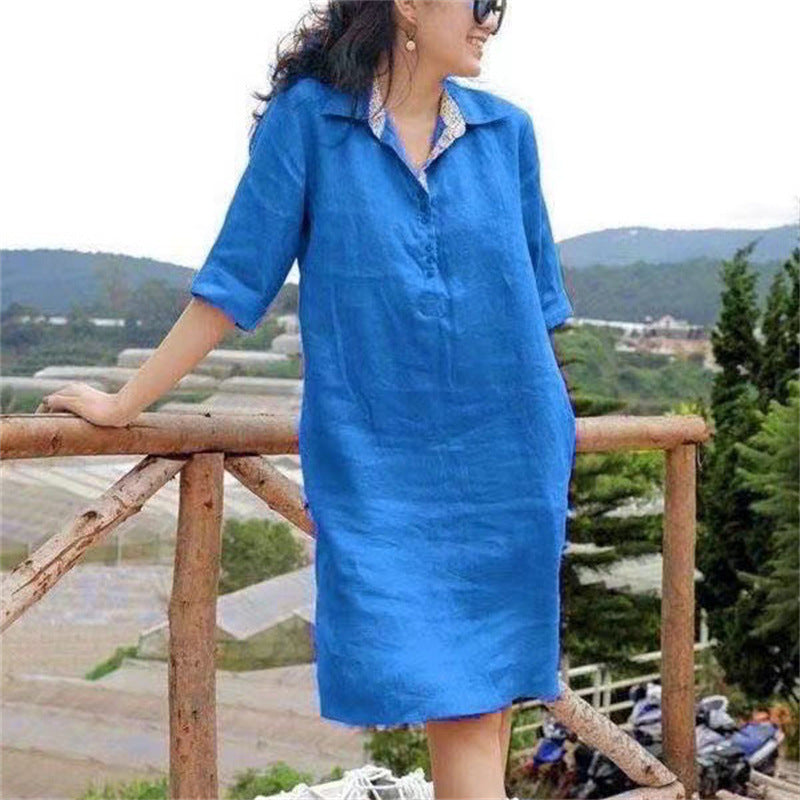 🔥🔥Oferta de tiempo limitado【S-5XL】 2025 nuevo vestido suelto de longitud media con cuello en V de talla grande para mujer de verano