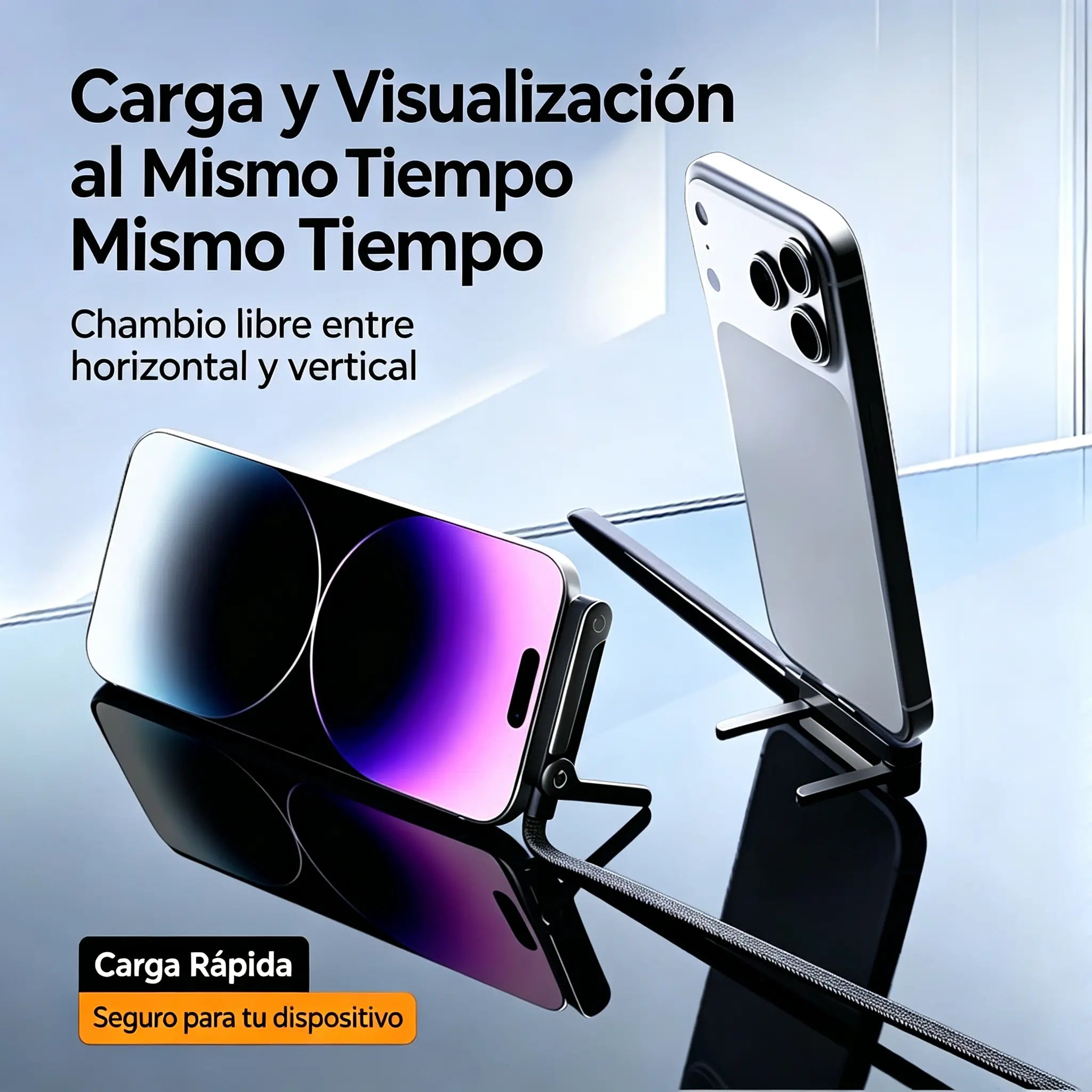 🔥【2 piezas 26 euros】⚡Cable de carga rápida 2 en 1 de 240 W y 1,5 m con soporte ajustable para teléfono🔋