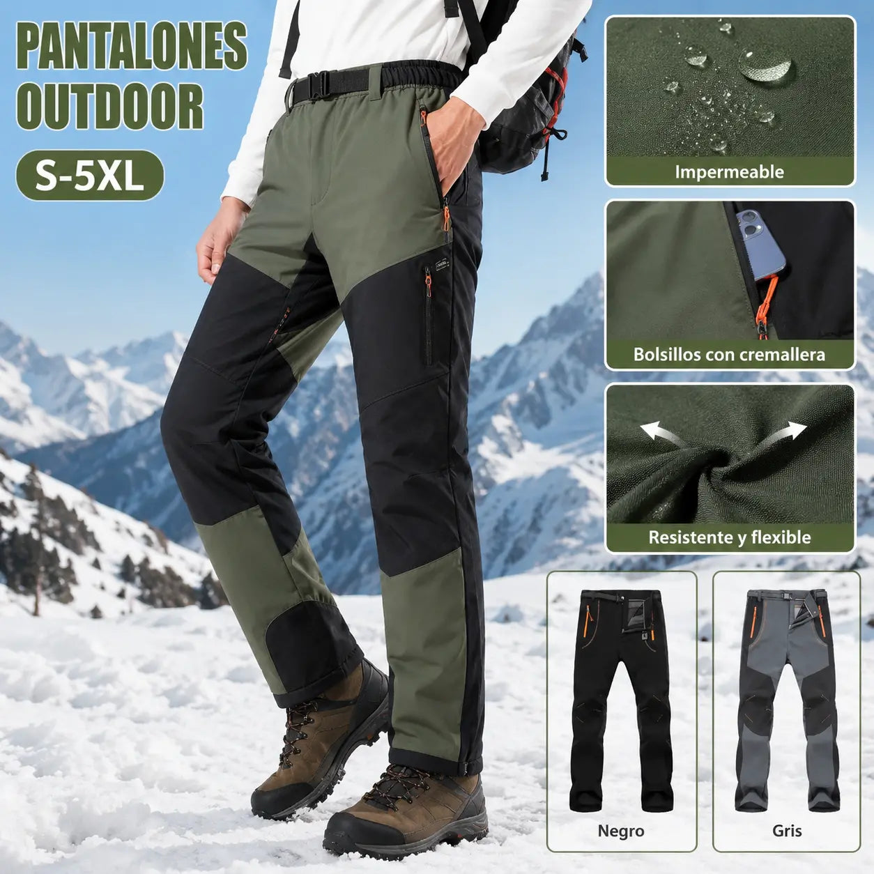【S-5XL】Pantalones de senderismo para hombre, suaves, impermeables, a prueba de viento, transpirables, cálidos y gruesos, de polar para deportes al aire libre.