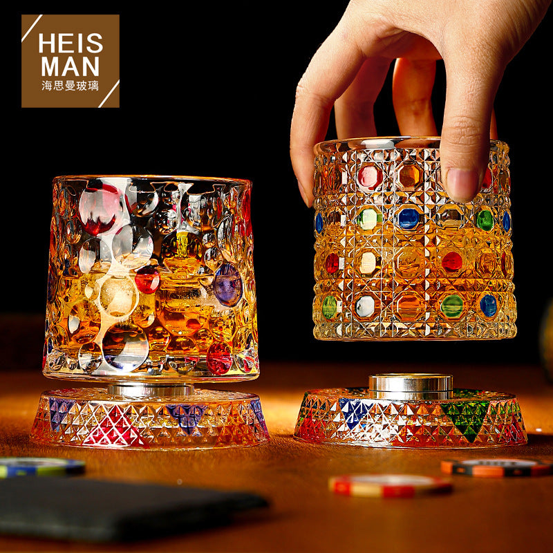 🥃【270ml】💎Vaso de whisky giratorio 360°, vaso de licor antiestrés pintado