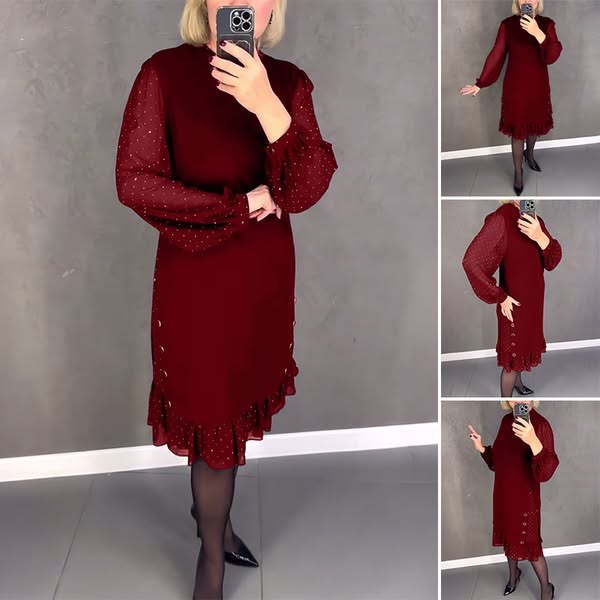 🔥👗【S～5XL】Nuevo vestido casual de moda con volantes amplios y mangas largas en color sólido