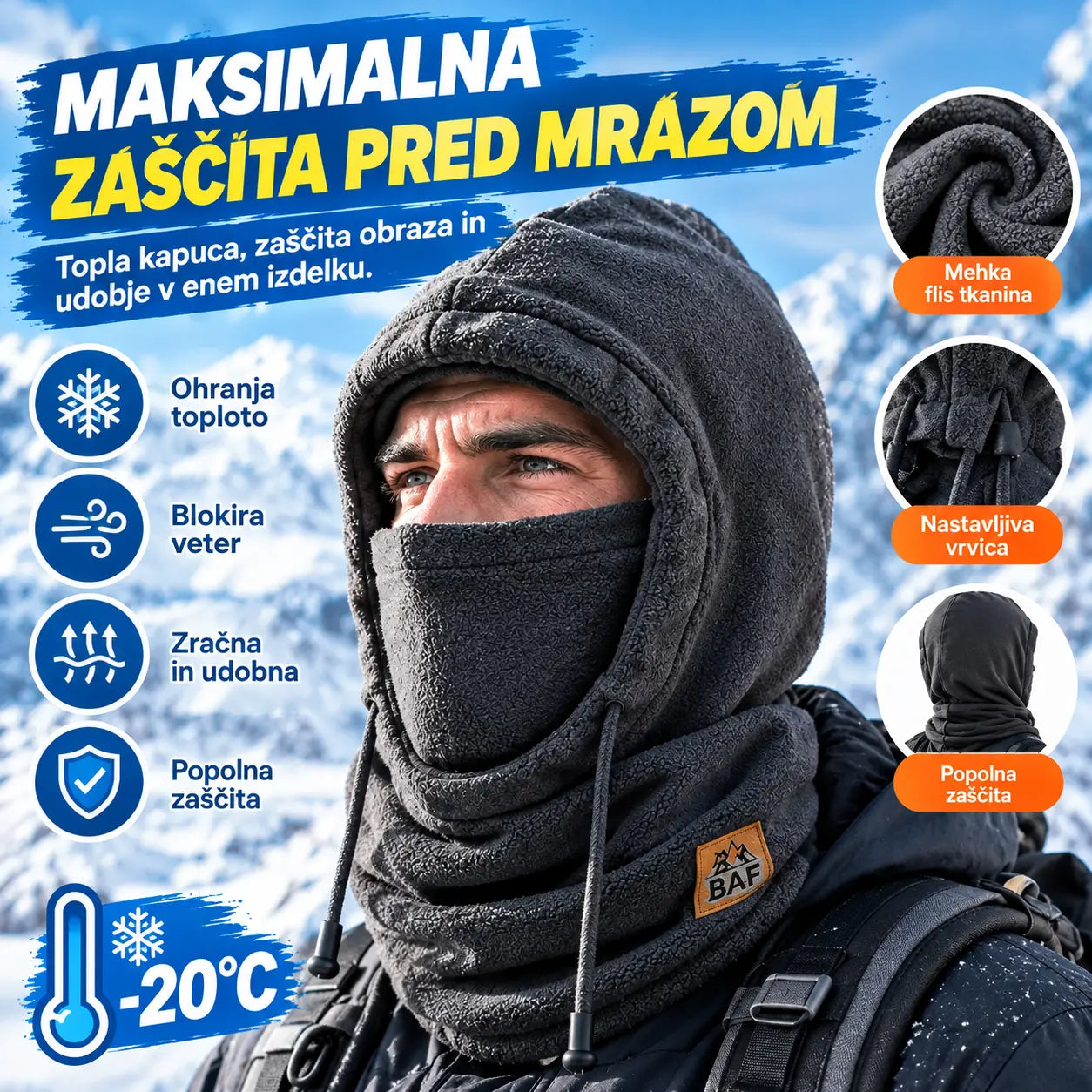 ❄️ Popolnoma termo kapa s flis podlogo, ki vas greje do -20 stopinj Celzija. ⛷️ Idealna za smučanje, motoristiko in aktivnosti na prostem.