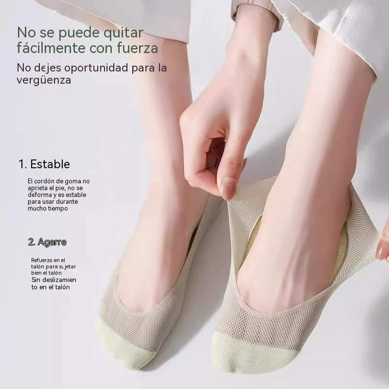 【7 pares por 24 euros】🧦Medias de malla de seda helada para mujer, antideslizantes y de corte bajo.