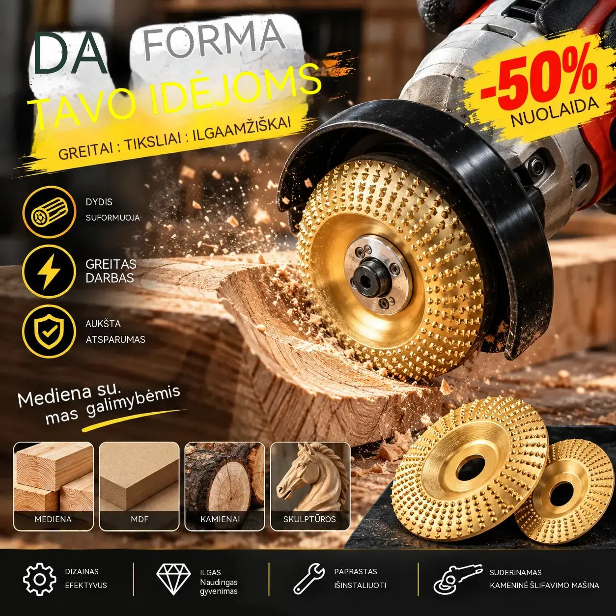 ⚙️🧰【3 dalių rinkinys】Daugiafunkcis formavimo diskas kampiniams šlifuokliams (medienai)