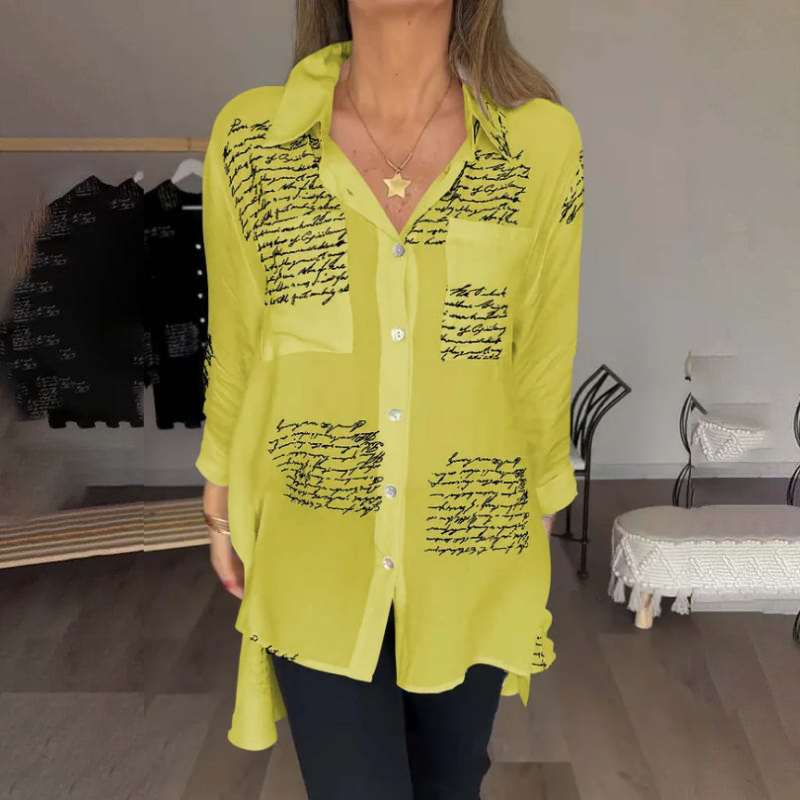 🎁Camisa con solapa a la moda con estampado de letras
