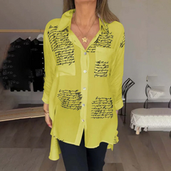 🎁Camisa con solapa a la moda con estampado de letras