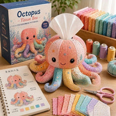 🧵✨ Kit DIY para caja de pañuelos de patchwork – set de costura artesanal con temática marina 🌊🐚
