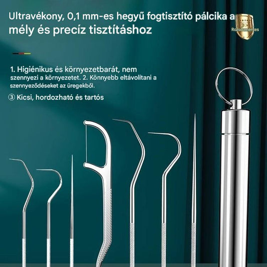 🏆 7 darabos készlet ✨ Német precíziós mérnöki munka! 0,1 mm-es ultravékony hegyű fogpiszkáló a mély és precíz tisztításhoz 🦷💎