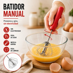 🥳（2 piezas）🥚💪 ¡50% de descuento! Batidor de huevos manual semiautomático: presiona y gira, sin electricidad. Bate huevos y nata en segundos! ✨🧁
