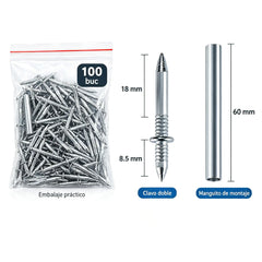 🧱【100 clavos + 1 herramienta】✨ Clavo Oculto de Doble Cabeza con Tornillo Expansivo | Fijación Invisible para Zócalos y Madera | Acero Galvanizado Antióxido 🔩