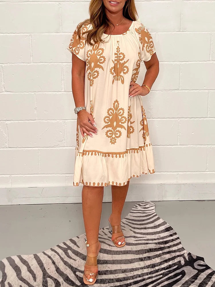 👗【39%OFF】【S-4XL】Vestido de cuello cuadrado con estampado geométrico con múltiples estampados