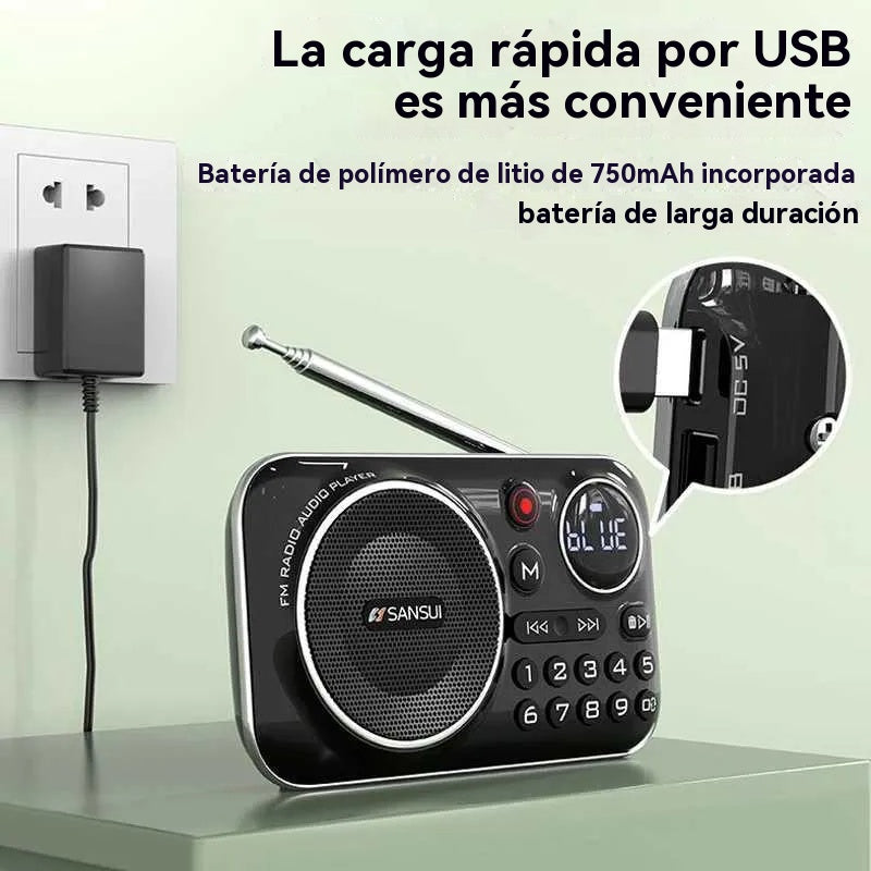 🎁【Oferta por tiempo limitado】Reproductor de música con radio Bluetooth portátil, puede insertar tarjetas y unidades flash USB