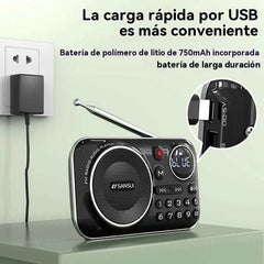 🎁【Oferta por tiempo limitado】Reproductor de música con radio Bluetooth portátil, puede insertar tarjetas y unidades flash USB