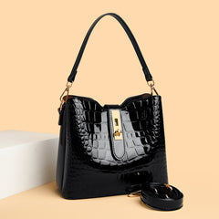 👜 ¡TIEMPO LIMITADO: 50% DE DESCUENTO! ✨ Bolso de mano brillante para mujer con estampado de cocodrilo: estructurado, detalles dorados, espacioso y elegante 💼