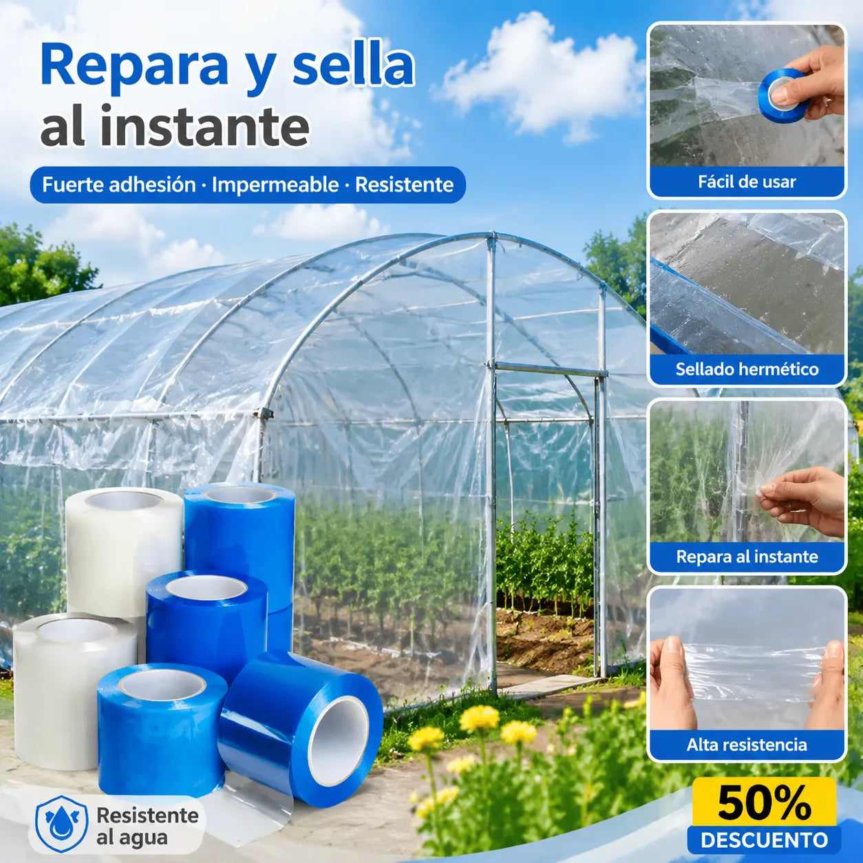 🌳👍👍Cinta de reparación de invernaderos de verduras, cinta de reparación de película plástica