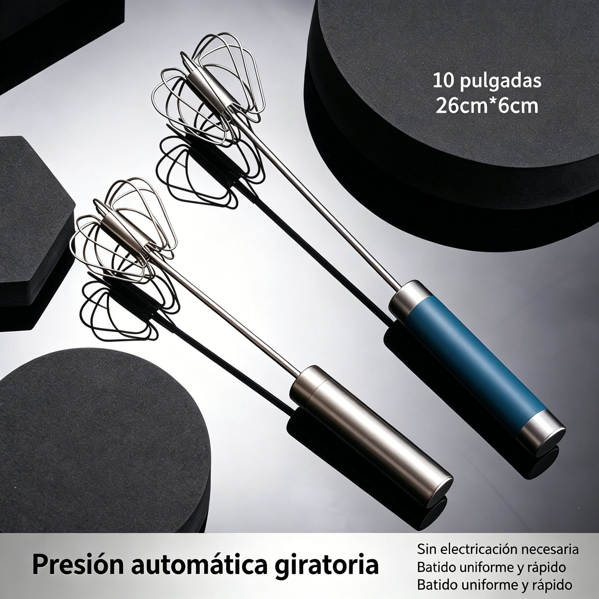 24€【 Conjunto de 2 piezas】Batidor de huevos semiautomático de acero inoxidable