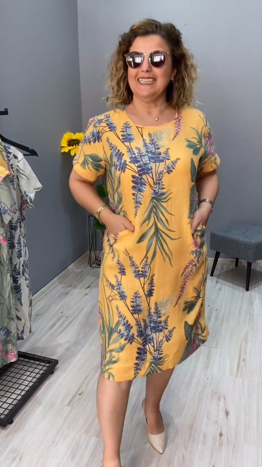 💕【S-5XL】2025 Elegante vestido con estampado de lino y algodón