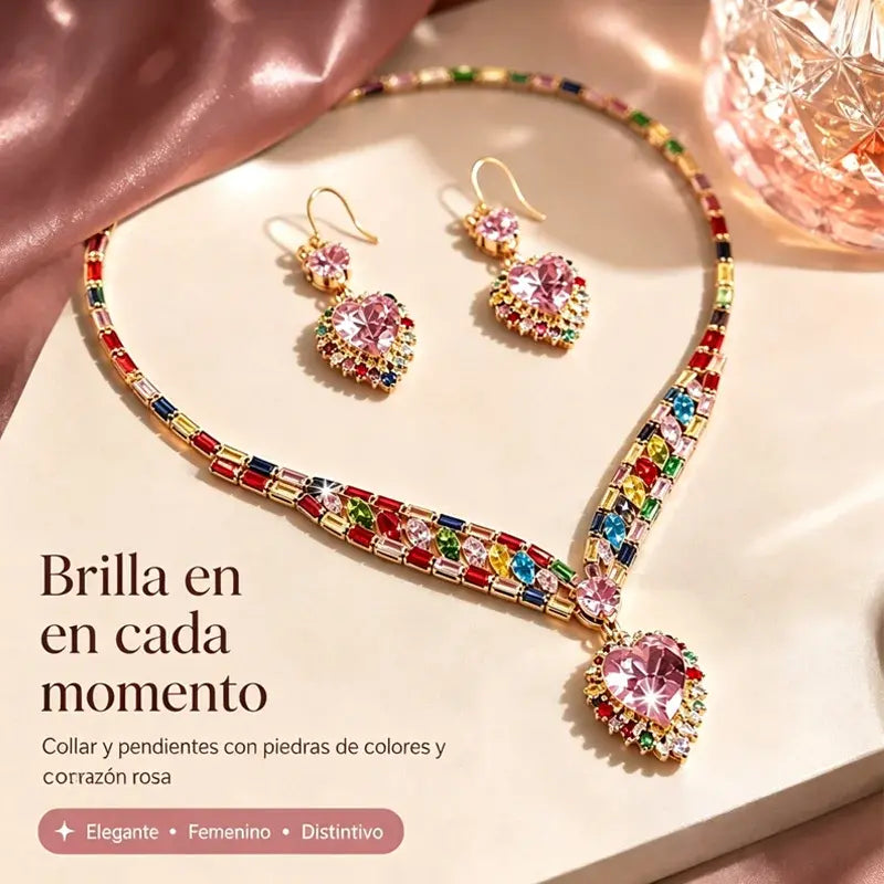 💍✨ Set de Collar y Pendientes de Circonita con Diseño de Corazón – Joyería de Lujo para Celebraciones y Ocasiones Especiales