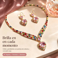 💍✨ Set de Collar y Pendientes de Circonita con Diseño de Corazón – Joyería de Lujo para Celebraciones y Ocasiones Especiales
